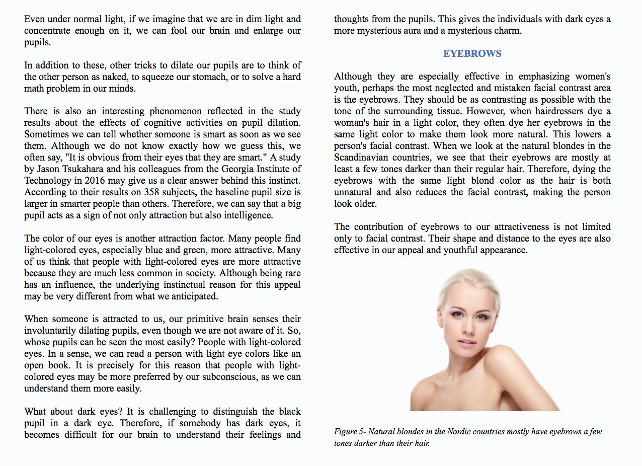 Interior page on pupil dilation, eye color, and eyebrow attractiveness